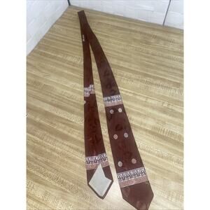 Vintage 1950s Geometric Art Deco Skinny Narrow Necktie Brown Cream